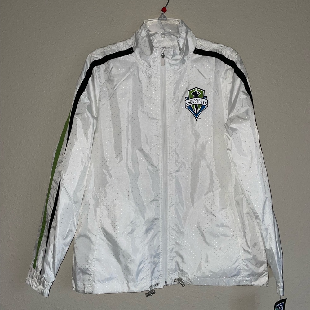 NWT Women’s Seattle Sounders White Lightweight Windbreaker Jacket Sz L